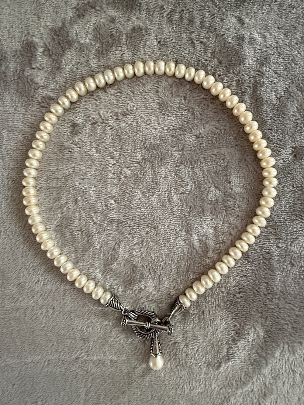 Cultured Pearl Necklace with Sterling Silver Toggle and Drop Pearl Accent.